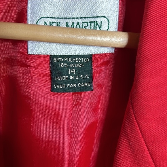 Vintage Neil Martin Red Wool Blend Blazer Women’s Size 14 | Made in USA - Picture 4 of 9